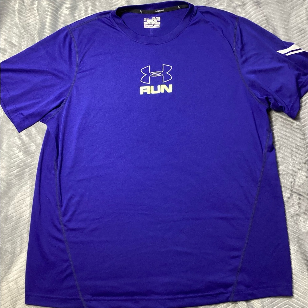Mens Under Armour RUN Athletic Reflective Tee Blue 2XL.